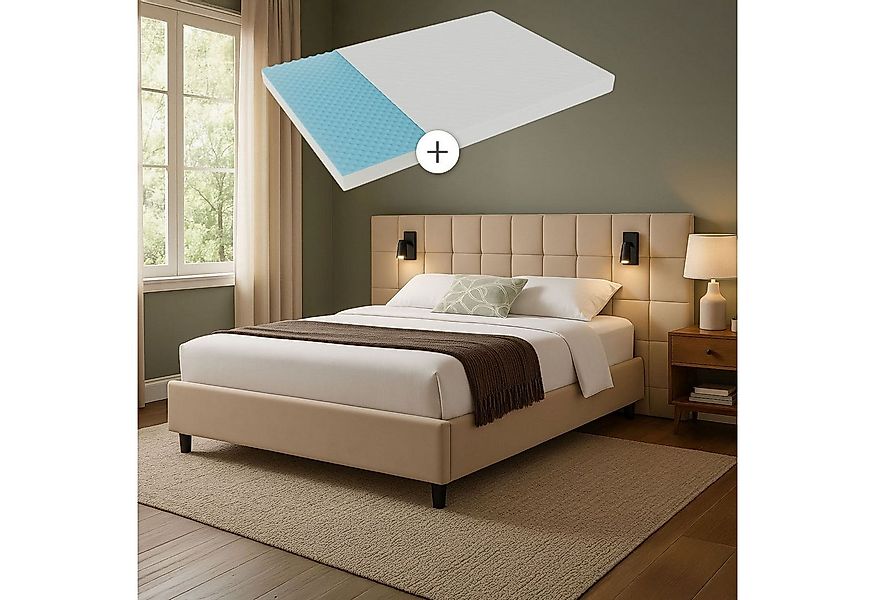 Juskys Polsterbett Luzano, 140x200 cm, mit LED, Matratze & Lattenrost, Samt günstig online kaufen