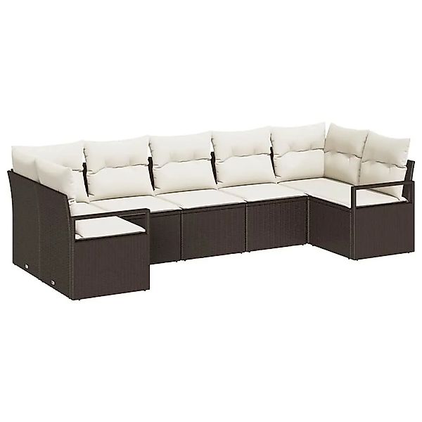 vidaXL Gartensofa-set mit Kissen 7-Tlg Braun und Weiß Poly-Rattan 3355197 günstig online kaufen