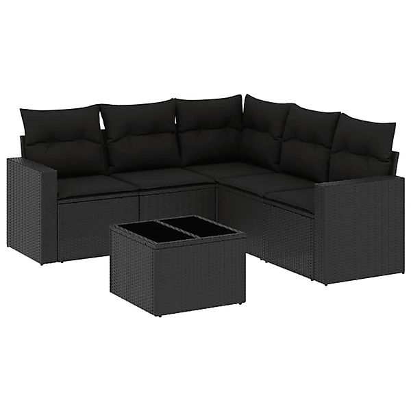 vidaXL 6-Tlg Garten-Sofagarnitur mit Kissen Schwarz Poly Rattan 3218945 günstig online kaufen