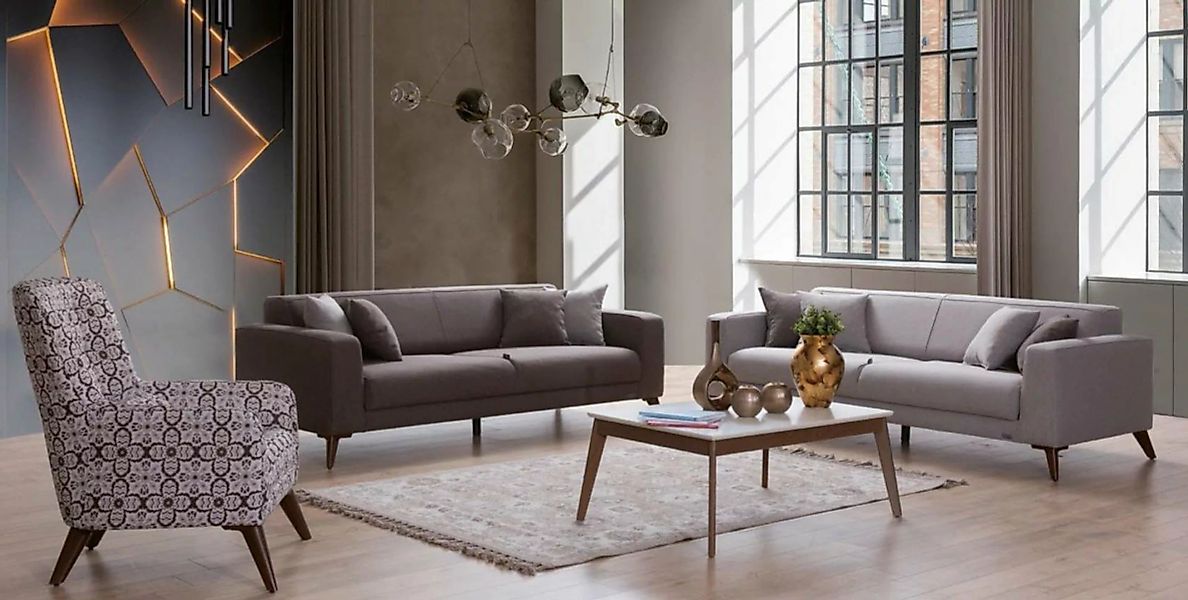 JVmoebel Sofa Braune Sofagarnitur 3+3+1 Sitzer Sofa Sessel Sofas Relax Luxu günstig online kaufen