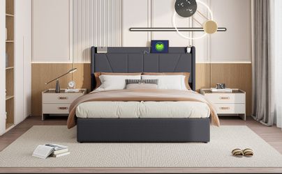 FUROKOY Polsterbett Doppelbett Stauraumbett mit USB/Typ-C günstig online kaufen