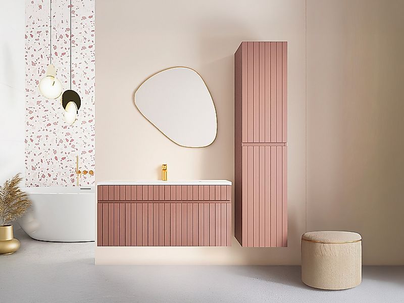 Waschbeckenunterschrank hängend mit Ablagen & Einbauwaschbecken - Streifeno günstig online kaufen