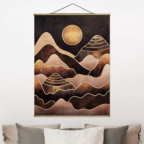 Stoffbild Abstrakt mit Posterleisten - Hochformat Goldene Sonne abstrakte B günstig online kaufen