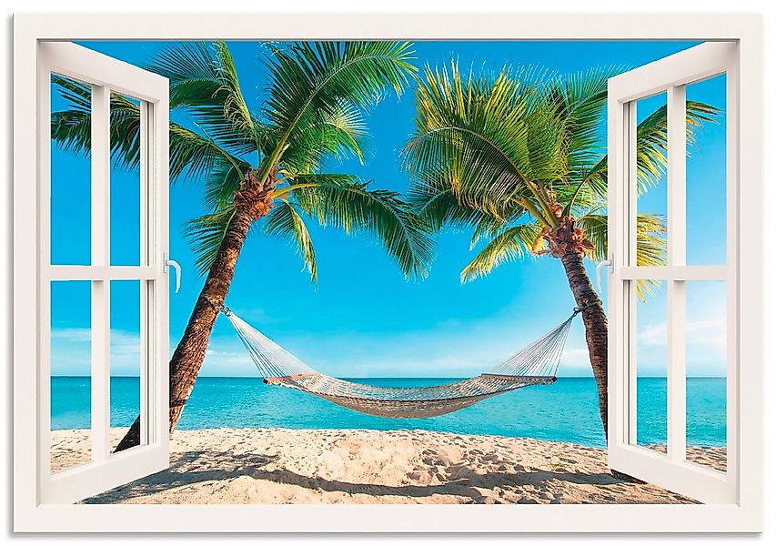 Artland Wandbild "Fensterblick Palmenstrand Karibik" Amerika 1 Stk. tlg. al günstig online kaufen