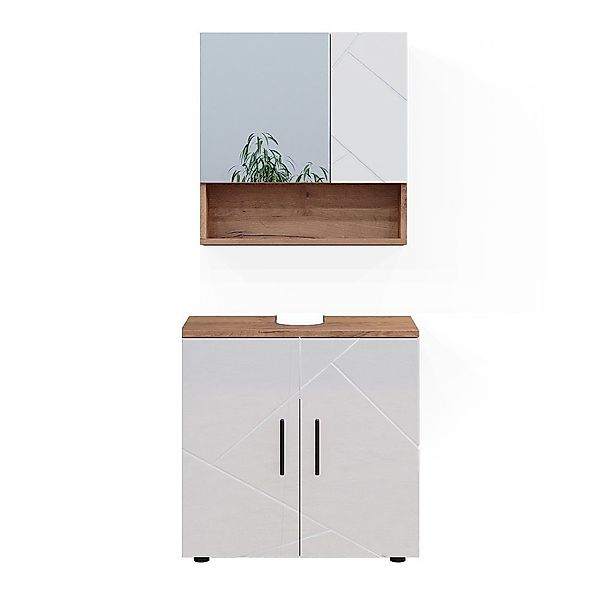 Vicco Badmöbel-Set Irma, Eiche/Weiß Hochglanz, 2 günstig online kaufen