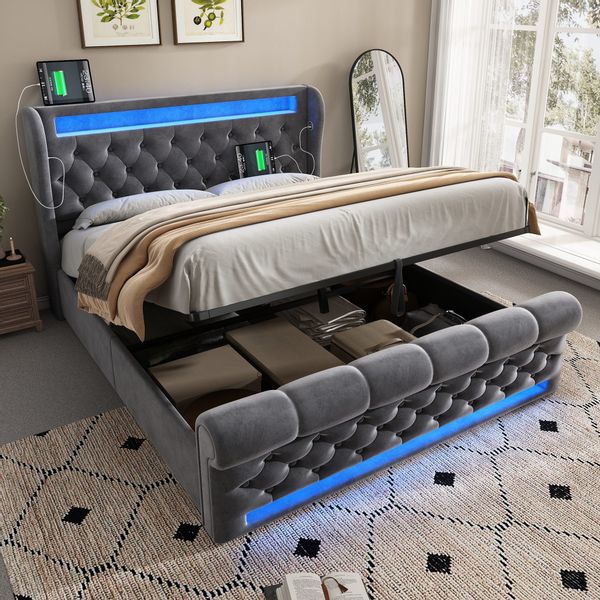 STILVORA Polsterbett 140x200 Doppelbett mit LED,Stauraumkopfteil,USB&TYPE-C günstig online kaufen