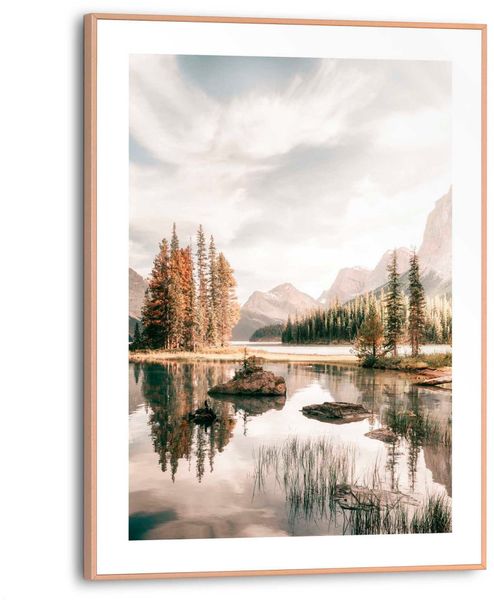 Reinders Gerahmtes Bild Bergsee für Wohnzimmer 40 cm x 30 cm Beige günstig online kaufen