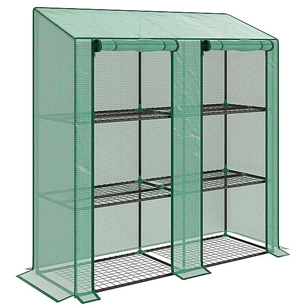Outsunny Gewächshaus mit Regale Doppeltüren Pultdach, winterfest Foliengewä günstig online kaufen