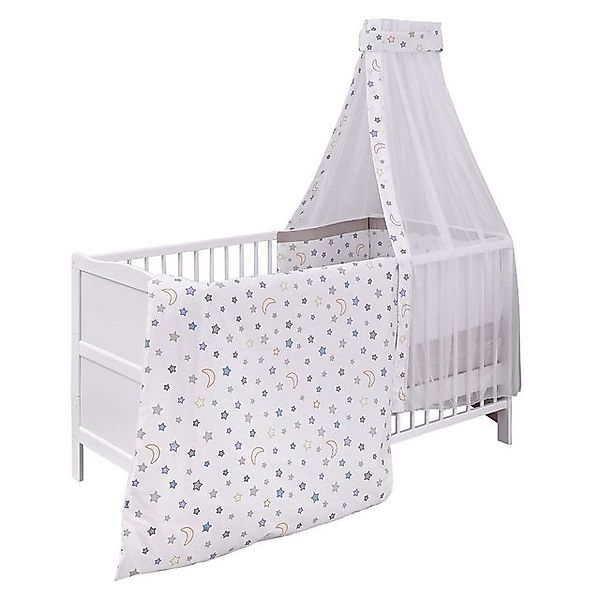 jonka Babybett Mona - Weiß, Set inkl. Bettwäsche, Himmel & Matratze 70x140 günstig online kaufen