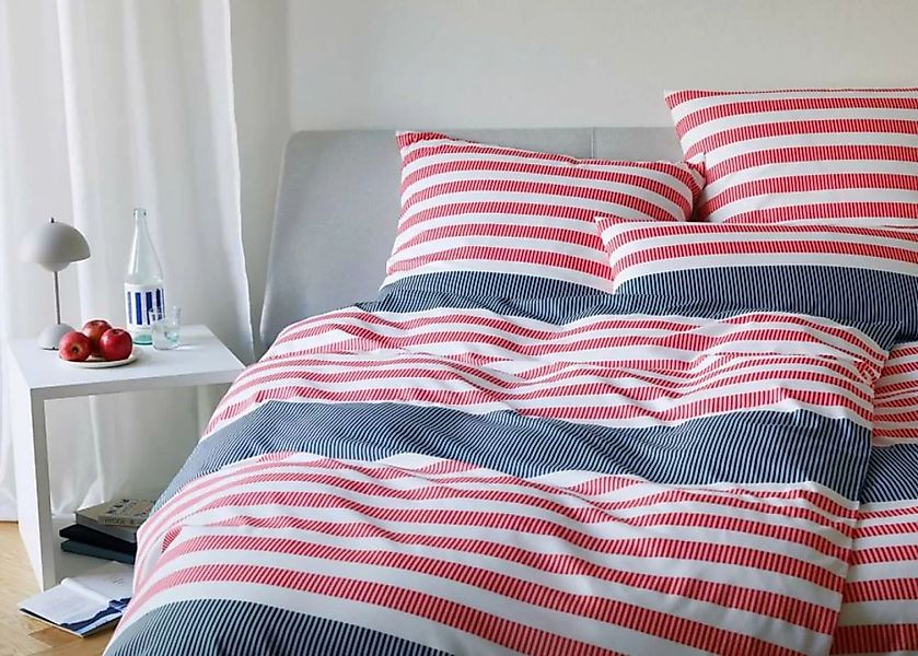 Elegante Interlock Jersey Bettwäsche Summerstripe 3567-2 Rot 135x200 günstig online kaufen