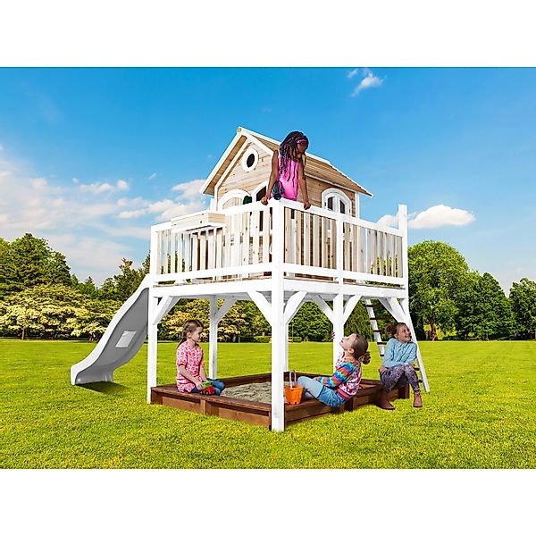Axi Liam Spielhaus Braun - Weiß mit Blauer Rutsche 255 x 377 x 291 cm günstig online kaufen
