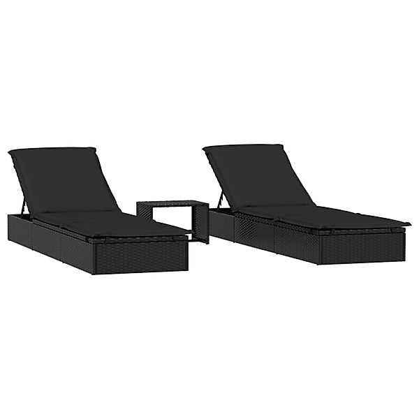 VidaXL Sonnenliegen 2 Stk. mit Tisch Schwarz Poly Rattan 201 x 55 x 20/23/3 günstig online kaufen