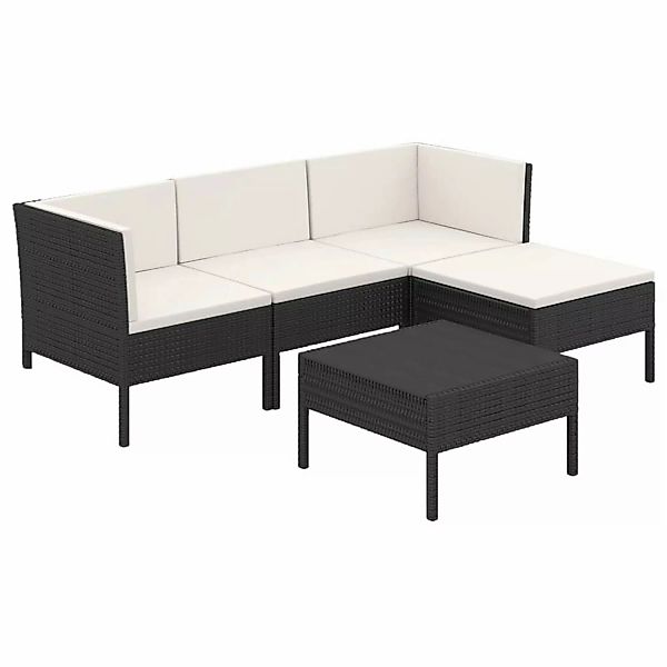 5-tlg. Garten-lounge-set Mit Auflagen Poly Rattan Schwarz günstig online kaufen