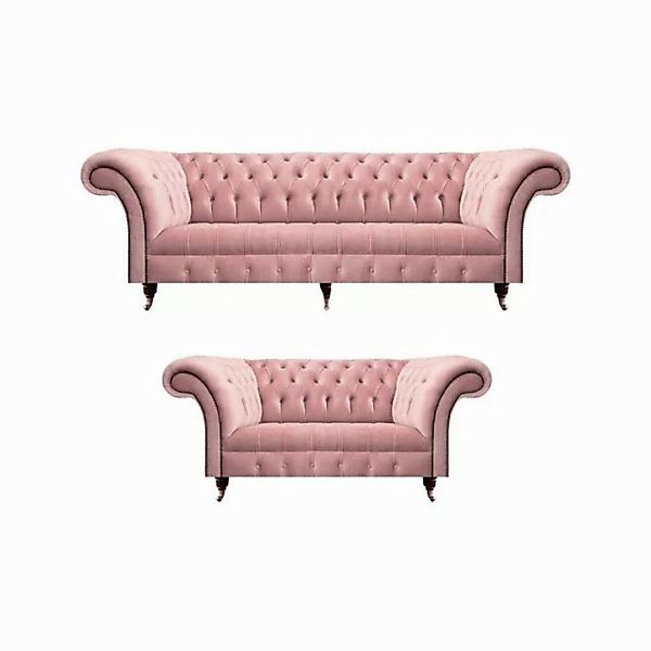 JVmoebel Chesterfield-Sofa Sofagarnitur 2tlg Rosa Komplett Chesterfield Woh günstig online kaufen