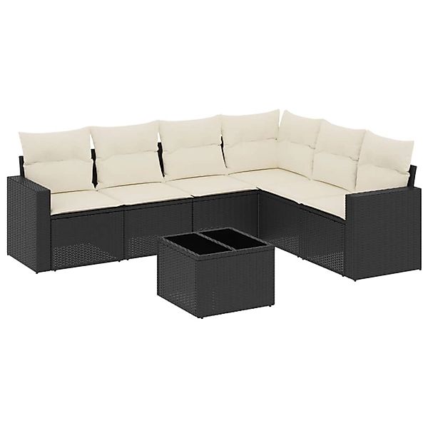 vidaXL 7-Tlg Garten-Sofagarnitur mit Kissen Schwarz Poly Rattan 3219006 günstig online kaufen