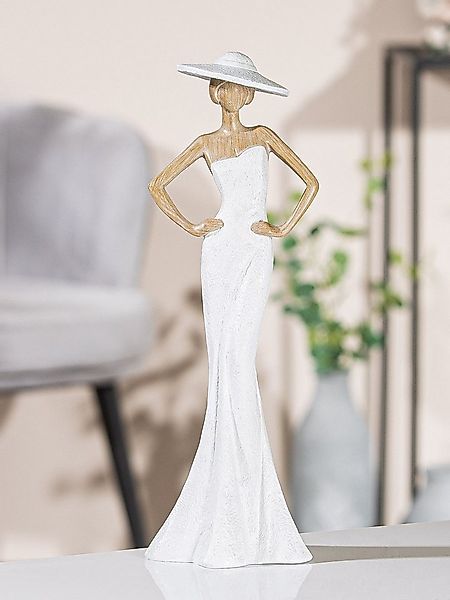 MF Dekofigur Dekofigur Solana Frau Mit Hut Weiß Holzoptik 30 cm (1 St) günstig online kaufen