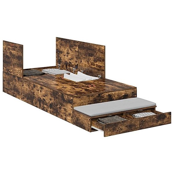 vidaXL Bett Stauraumbettgestell Geräucherte Eiche Holzwerkstoff (1-tlg) günstig online kaufen