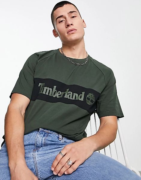 Timberland – Cut and Sew – T-Shirt in Dunkelgrün günstig online kaufen