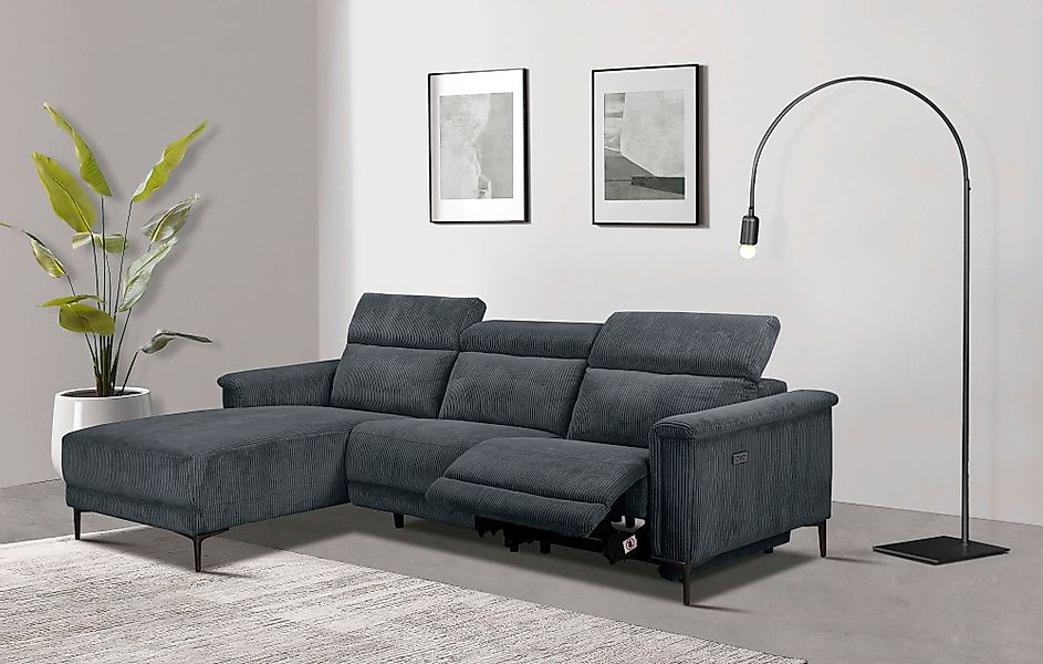 Home affaire Ecksofa »Lund in Cord, L-Form, 261 cm, manuelle und elektr. Re günstig online kaufen