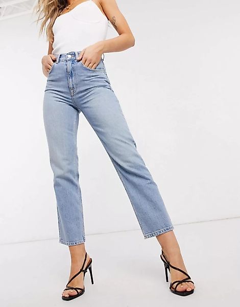 ASOS DESIGN – Slim – Stretch-Jeans mit hohem Bund und geradem Bein in helle günstig online kaufen