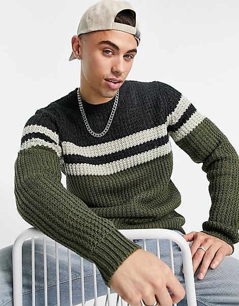 Only & Sons – Strukturierte Pullover mit Bruststreifen in Khaki und Marineb günstig online kaufen