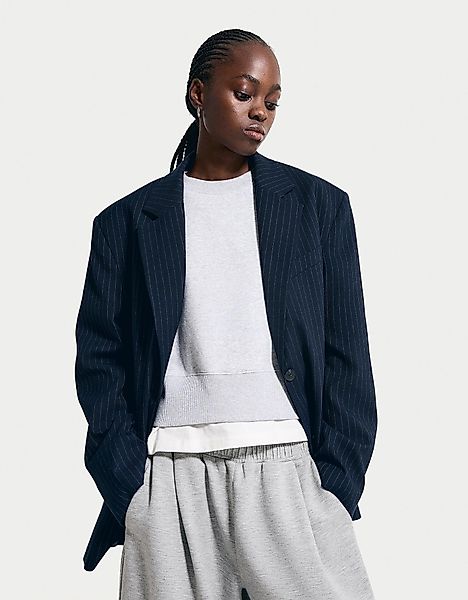 Bershka Oversize-Blazer Mit Nadelstreifen Damen M Blau günstig online kaufen