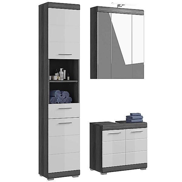 Badezimmermöbel Set 3-teilig modern in Hochglanz weiß mit grau SIROCO-158 günstig online kaufen