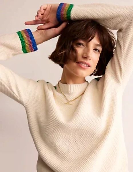 Pullover mit Metallic-Streifen Damen Boden, Warmes Naturweiß günstig online kaufen