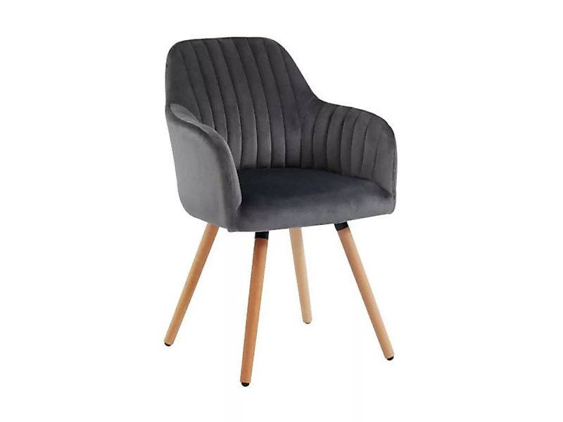 Stuhl mit Armlehnen - Samt & Metall in Holzoptik - Grau - ELEANA günstig online kaufen