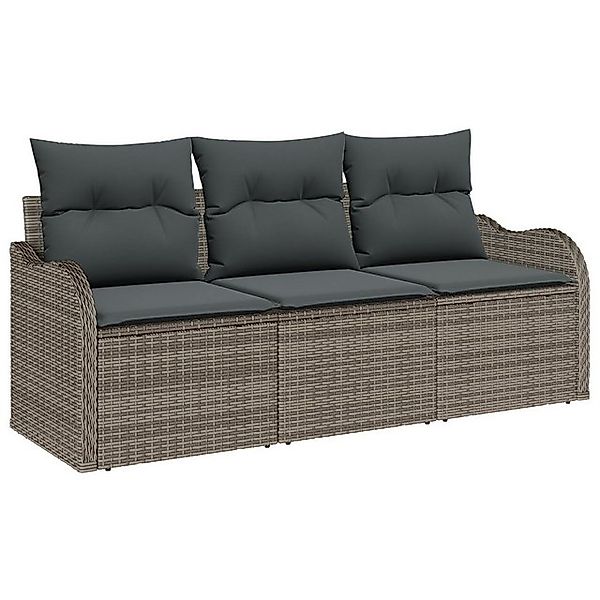 vidaXL Loungesofa 3-teiliges Garten Sofa Set mit Kissen Grau Poly Rattan, 3 günstig online kaufen