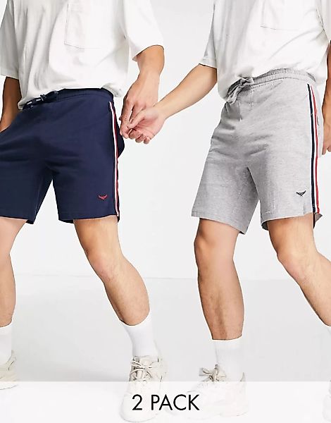 Threadbare – Shorts in Marineblau und Grau mit Streifendetail im 2er-Pack günstig online kaufen