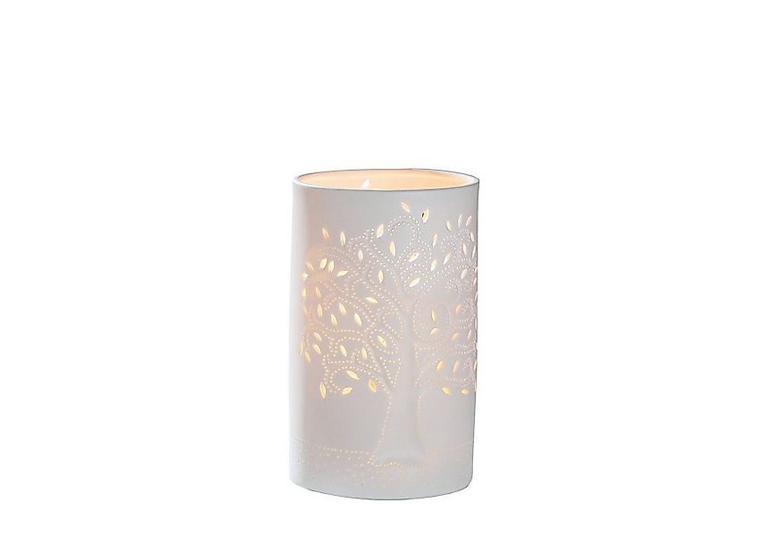 GILDE Tischleuchte GILDE Lampe Zylinder Lebensbaum - weiß - H. 20cm x B. 12 günstig online kaufen