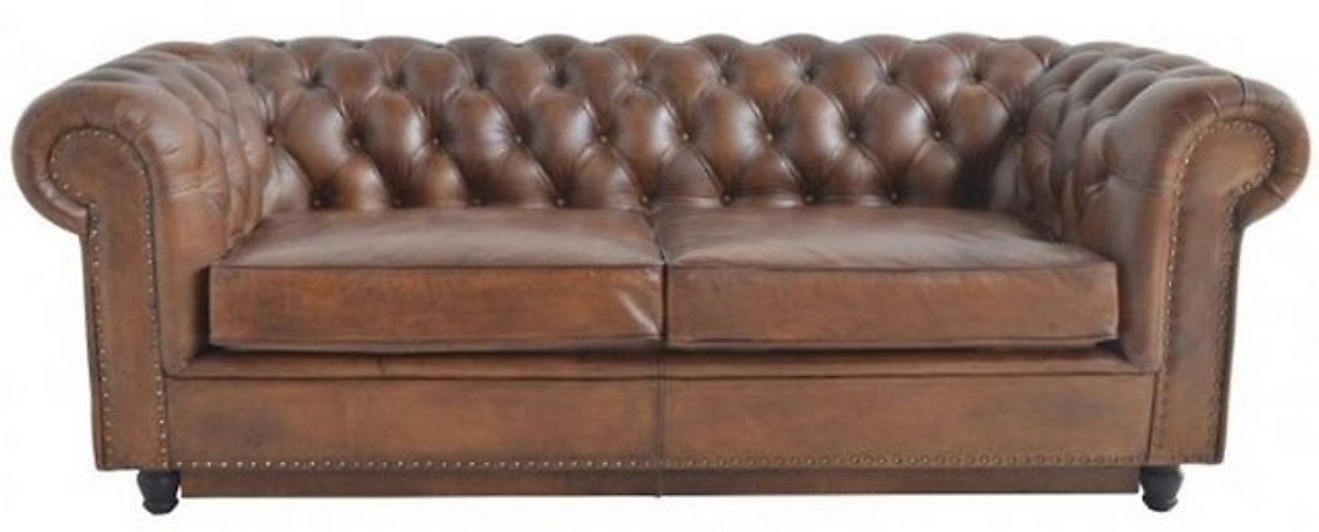 Casa Padrino Chesterfield-Sofa Luxus Chesterfield Leder Schlafsofa Braun 24 günstig online kaufen