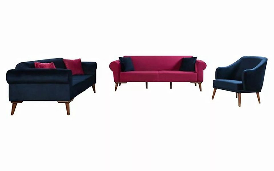 JVmoebel Sofa Blaue Luxus Sofagarnitur 3+3+1 Sitz Design Sofa Polster Couch günstig online kaufen