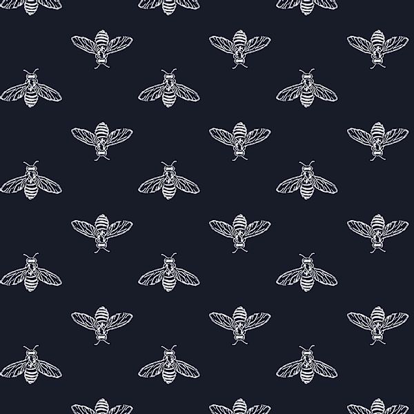 Joules Vliestapete Block Print Bee French Navy Blau FSC® günstig online kaufen