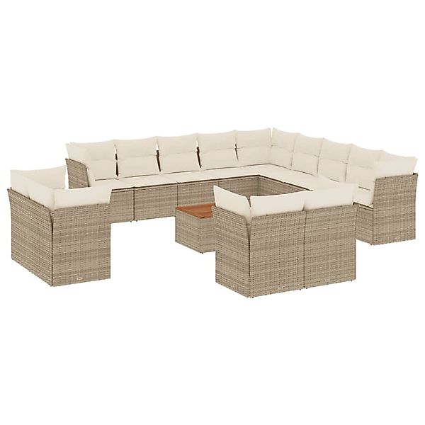 vidaXL 14-Tlg Garten-Sofagarnitur mit Kissen Beige Poly Rattan 3256289 günstig online kaufen