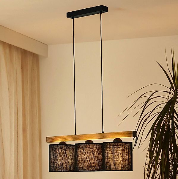 Pendellampe Forest, Holz hell/schwarz, Jute schwarz, 3-fl. günstig online kaufen