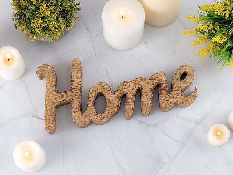 tinkaro Dekoobjekt Holzfigur Schriftzug Home 28x12cm Dekoschrift Massivholz günstig online kaufen