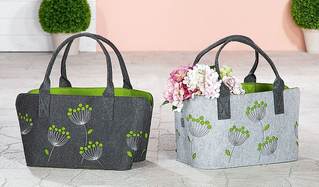 GILDE Shopper Filztasche Shopper Dillblüte grau gruen 41 cm günstig online kaufen