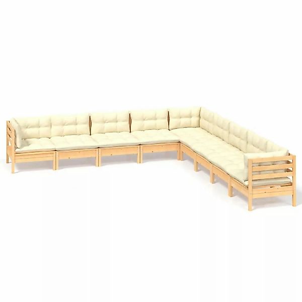 9-tlg. Garten-lounge-set Mit Creme Kissen Massivholz Kiefer günstig online kaufen