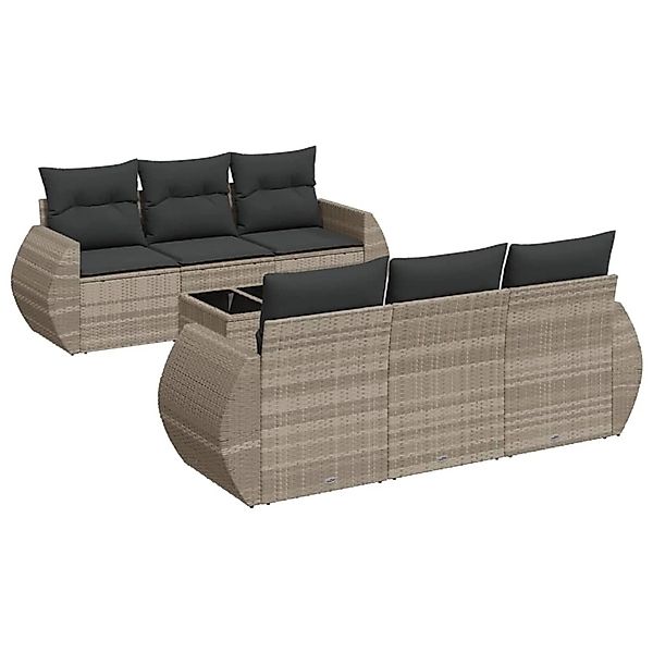 vidaXL 7-Tlg Garten-Sofagarnitur mit Kissen Hellgrau Poly Rattan 3221111 günstig online kaufen
