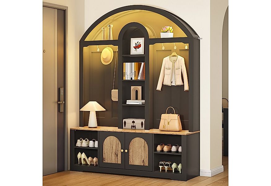 Merax Garderoben-Set Garderobenschrank mit LED-Beleuchtung und geschwungene günstig online kaufen