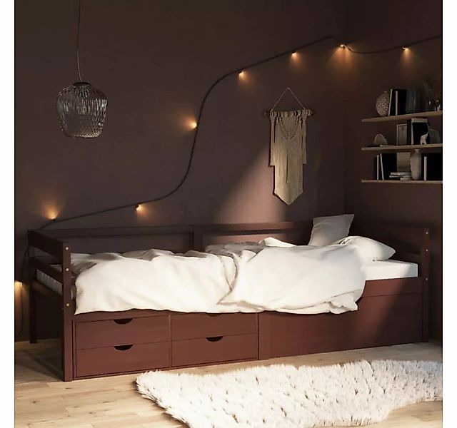 furnicato Bett Massivholzbett mit Schubladen Dunkelbraun Kiefer 90x200 cm günstig online kaufen