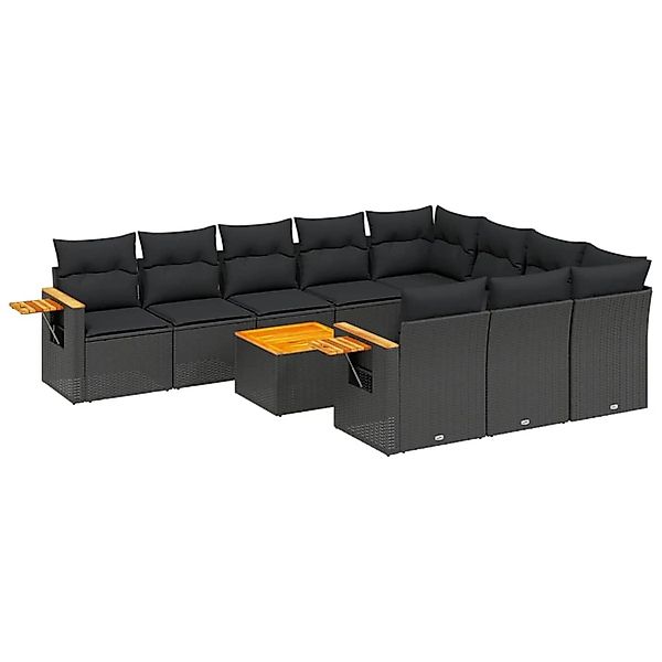 vidaXL 11-Tlg Garten-Sofagarnitur mit Kissen Schwarz Poly Rattan 3259584 günstig online kaufen
