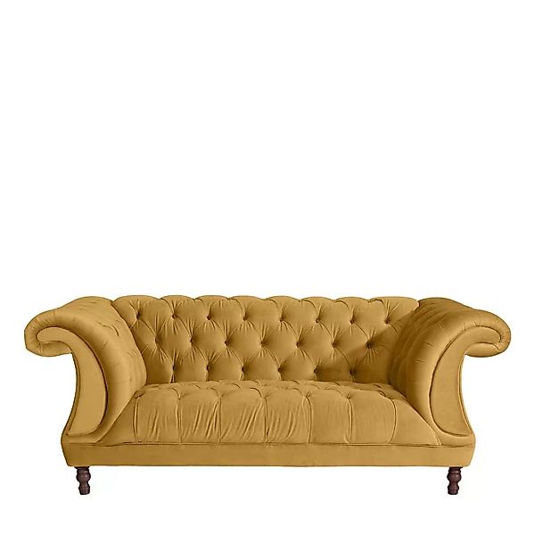 Neo Barock Sofa gelb aus Samtvelours Vierfußgestell aus Holz günstig online kaufen