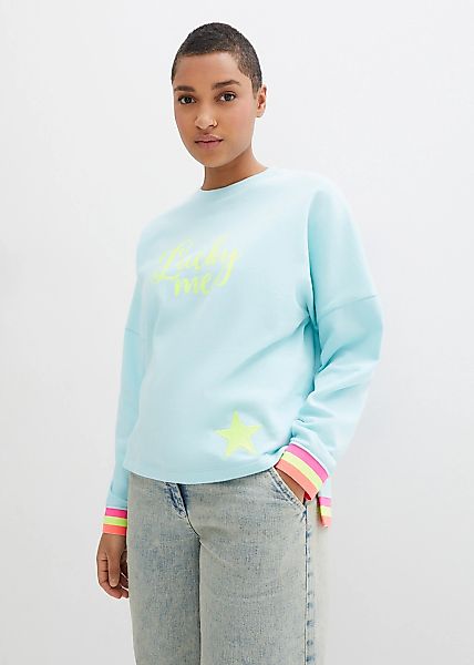 bonprix Sweatshirt, loose fit Passform, mit Neon-Details, aus 100% Baumwoll günstig online kaufen