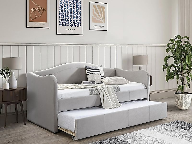 Ausziehbett - 2 x 90 x 190 cm - Samt - Hellgrau + Matratzen - MATHILDE günstig online kaufen
