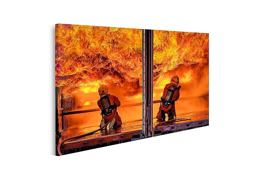 islandburner Leinwandbild Team zwei Feuerwehrleute Brand Löschen Feuerwehr günstig online kaufen