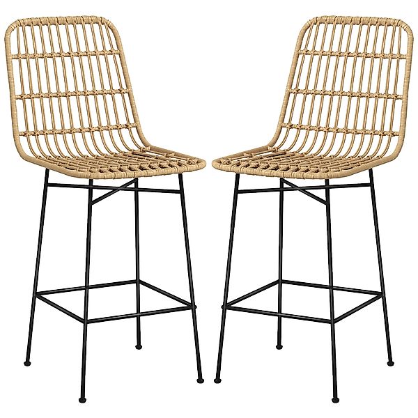 HOMCOM Barhocker 2er-Set Boho-Stil aus Rattan mit Rückenlehne und Stahl bis günstig online kaufen