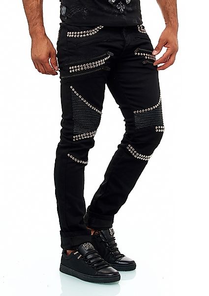 KINGZ Regular-fit-Jeans KINGZ Designer Biker Nietenjeans günstig online kaufen